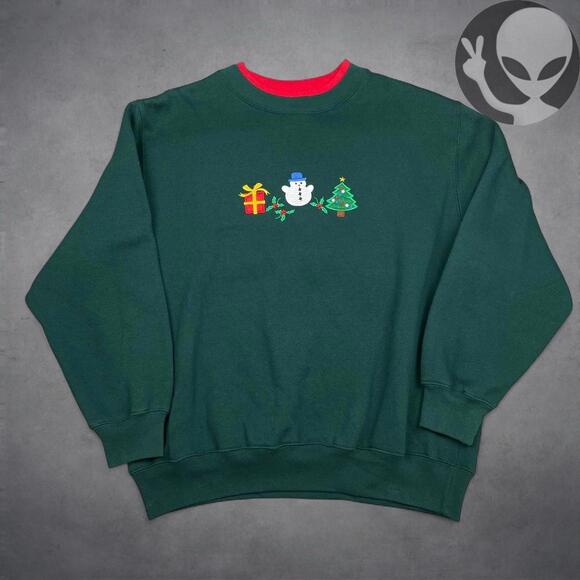 Women's XL Green Christmas Crewneck Sweater Holiday winter - Picture 2 of 6